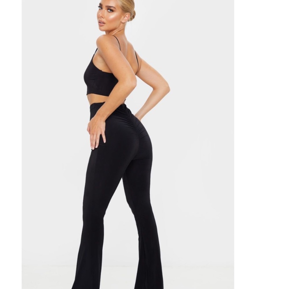 Black Flare Ruched Bum Slinky Pants